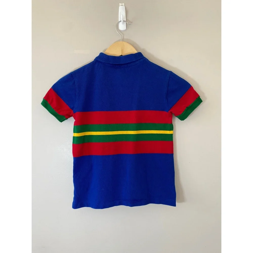 Polo Ralph Lauren Boys‎ Blue Striped Colorblock Polo Shirt Size 6 Short Sleeve